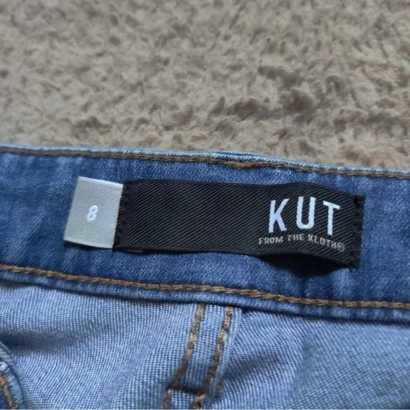 Kut from the Kloth Kelsey High Rise Ankle Flare Jeans 8 Two Tone Blue Ripped Hem - Picture 6 of 12